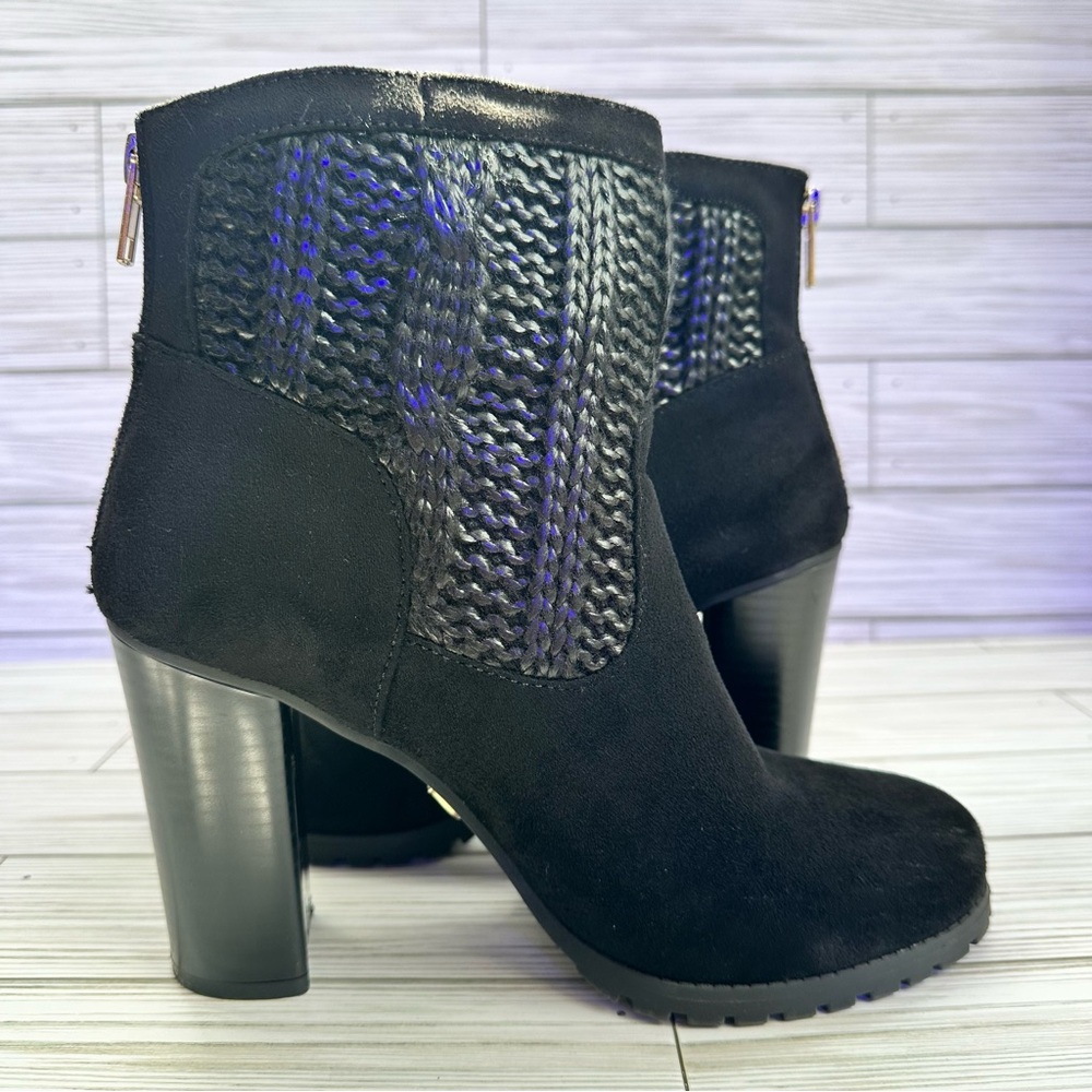 Juicy Couture Lupia Ankle Boots Size 8 Block Heel Sweater Knit Faux Zip Up - Picture 4 of 15
